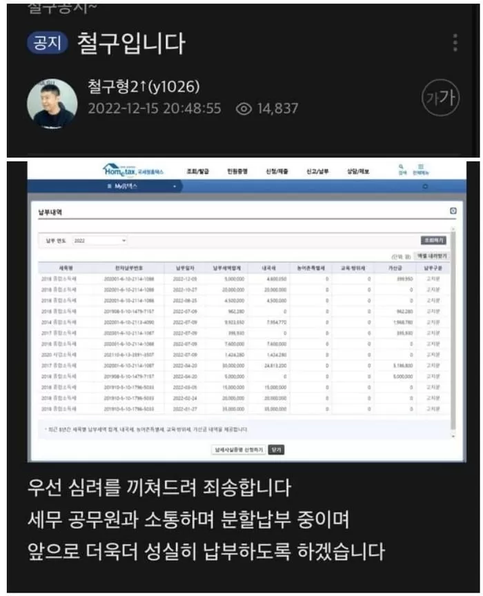 국세청 상습 체납자 명단 공개.. 래퍼 도끼, BJ철구 등재