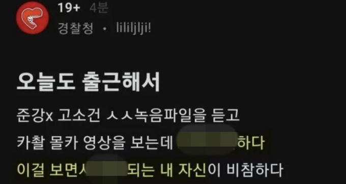 “성범죄 영상 증거 보는데 XX해. 내 자신 비참” 경찰관이 올린 글